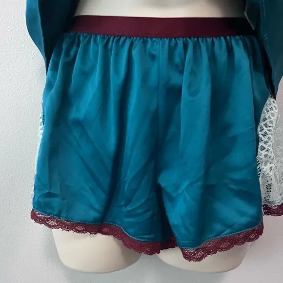 In Bloom by Jonquill Teal 2-Piece Satin/Lace Cami Short Set Size S/M - Picture 6 of 8